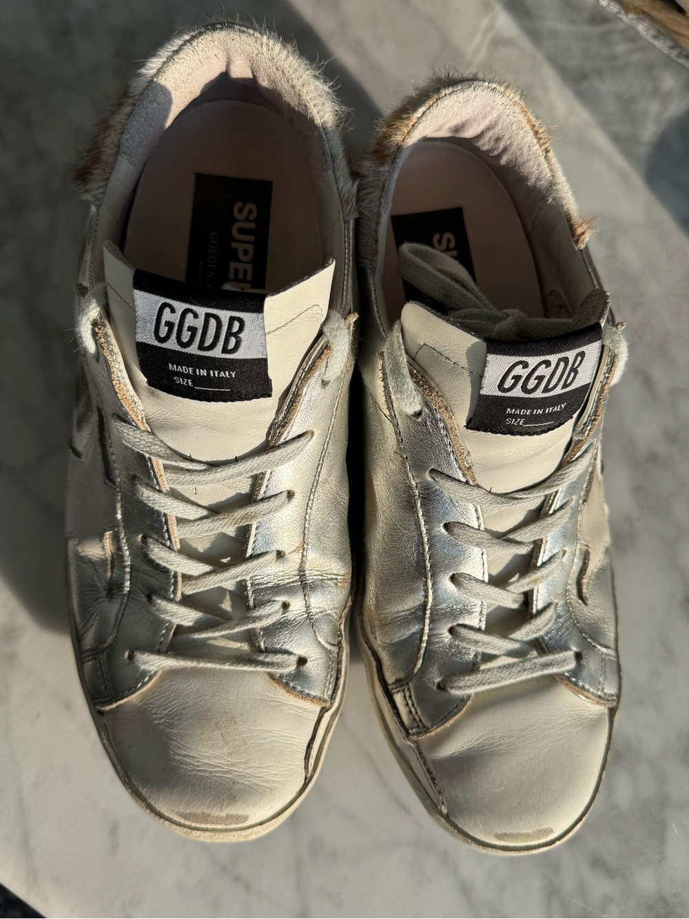 GOLDEN GOOSE Sneakers Superstar - Silver Leather / Pony Hair Size 37 - Picture 6 of 9